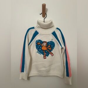 Vintage Girls 5/6T Garfield Embroidered Ballet Knit Chunky Turtleneck Sweater